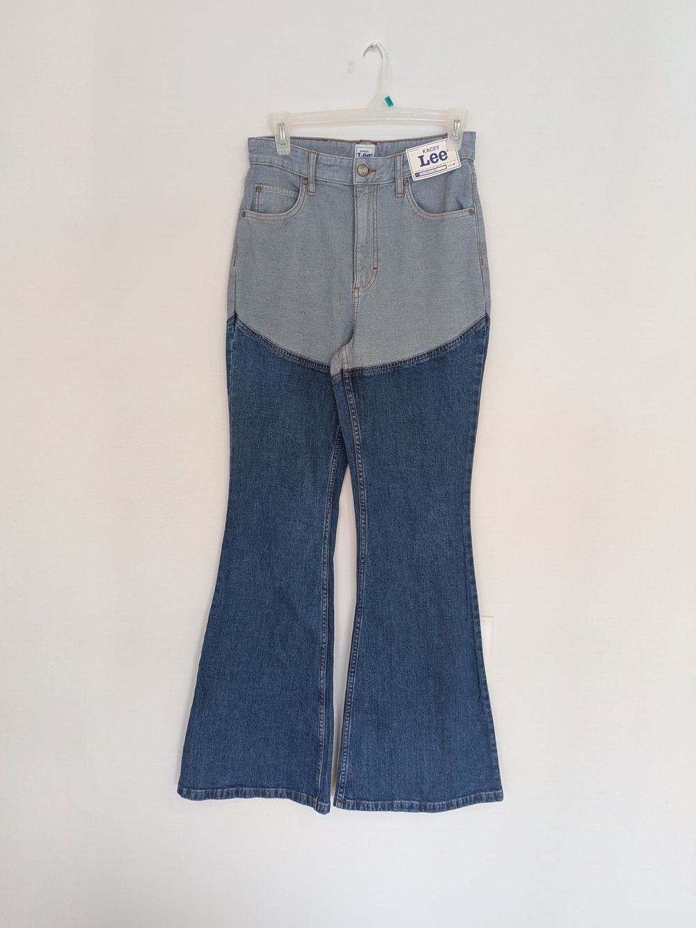 LEE Kacey High Rise Flare Jeans Sz 6 NWT Two Tone Color Block Bell Bottoms